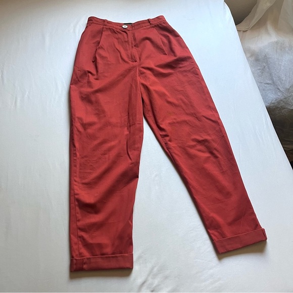 CORVERA VARGAS rust red orange tapered leg pleated front cuffed cropped pants